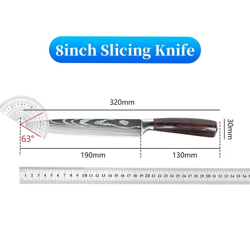 ZENG Ultra Sharp Slicing  Knife 7CR17 Laser Damascus Pakka Wood Sharp Sheath Gift Box Dicing Kitchen Knife