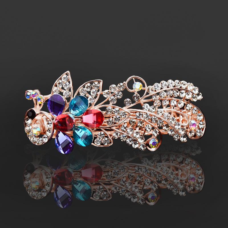 Clip de Primavera de Circonita Blanca Flor de Pedrería Brillante Clip Superior Clip Horizontal Elegante Adorno para el Cabello de Moda para Madres