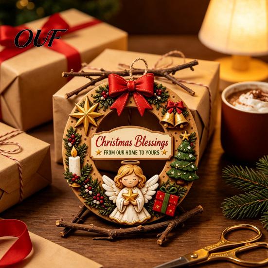 DIY Holiday Craft Decorations Interchangeable Wooden Christmas Wreath, 12 Pcs Front Door Plaque, Indoor Festive Atmosphere Decor Handmade Pattern
