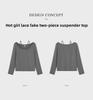 Women's Plus Size Lace Splicing One-Shoulder Long-Sleeve T-Shirt