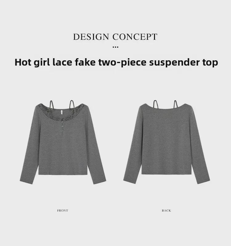 Women's Plus Size Lace Splicing One-Shoulder Long-Sleeve T-Shirt