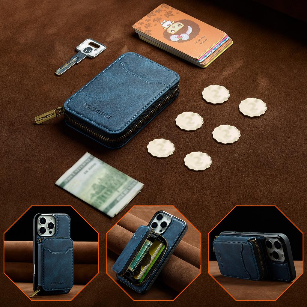 LC.IMEEKE L6 For iPhone 15 Pro Max Magnetic Case Detachable Zipper Wallet Leather Coated PC + TPU Phone Cover