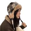 Retro Plaid Splicing Cold-proof and Warm Fleece Thickened Ear Protection Hat Outdoor Riding Hat