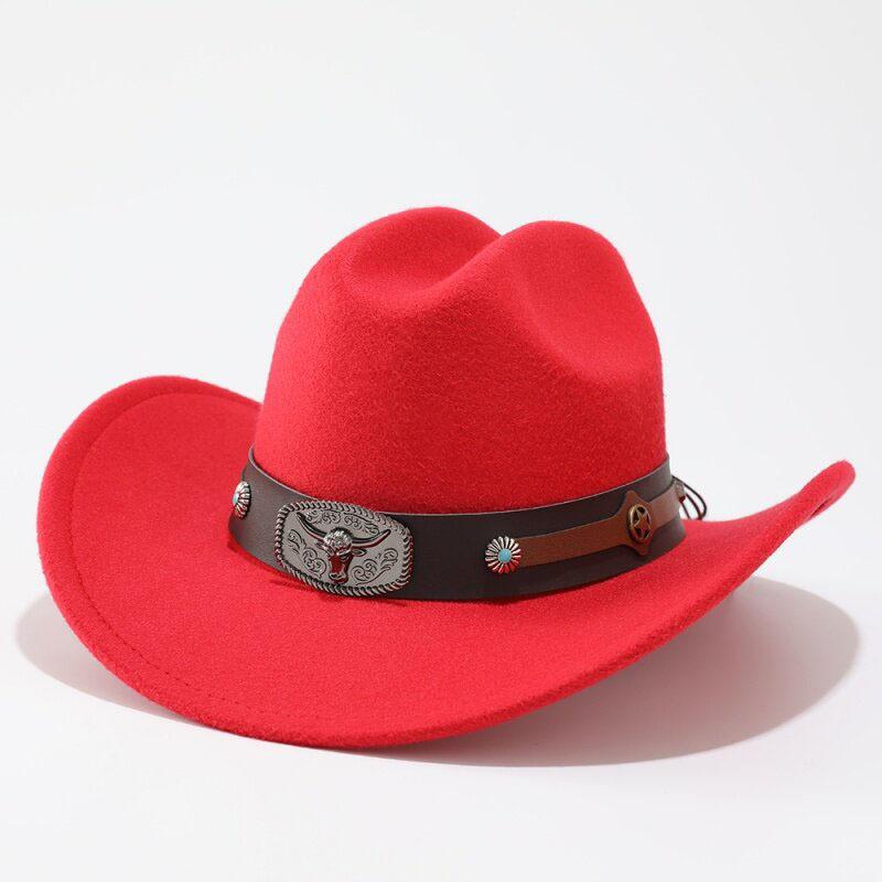 New Belt Decoration Western Cowboy Hat Retro Fashion Hat Autumn and Winter Women's Party Performance Jazz Top Hat