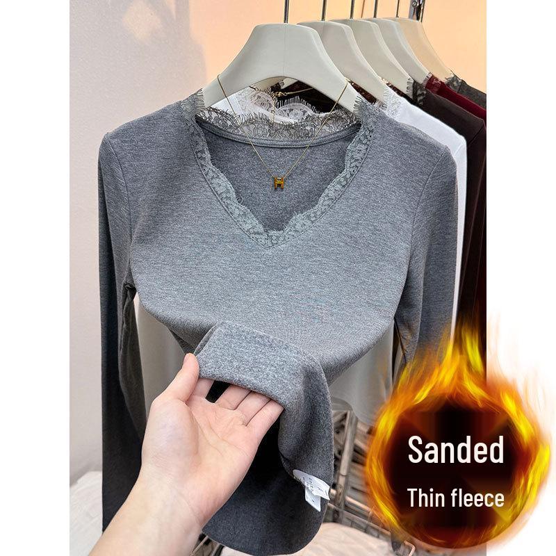 

Charcoal Black V-neck Lace Layer Women s T-shirt - Elegant, Versatile, Stylish, Slim Fit (2025) L [Recommended for 105-120 lbs]