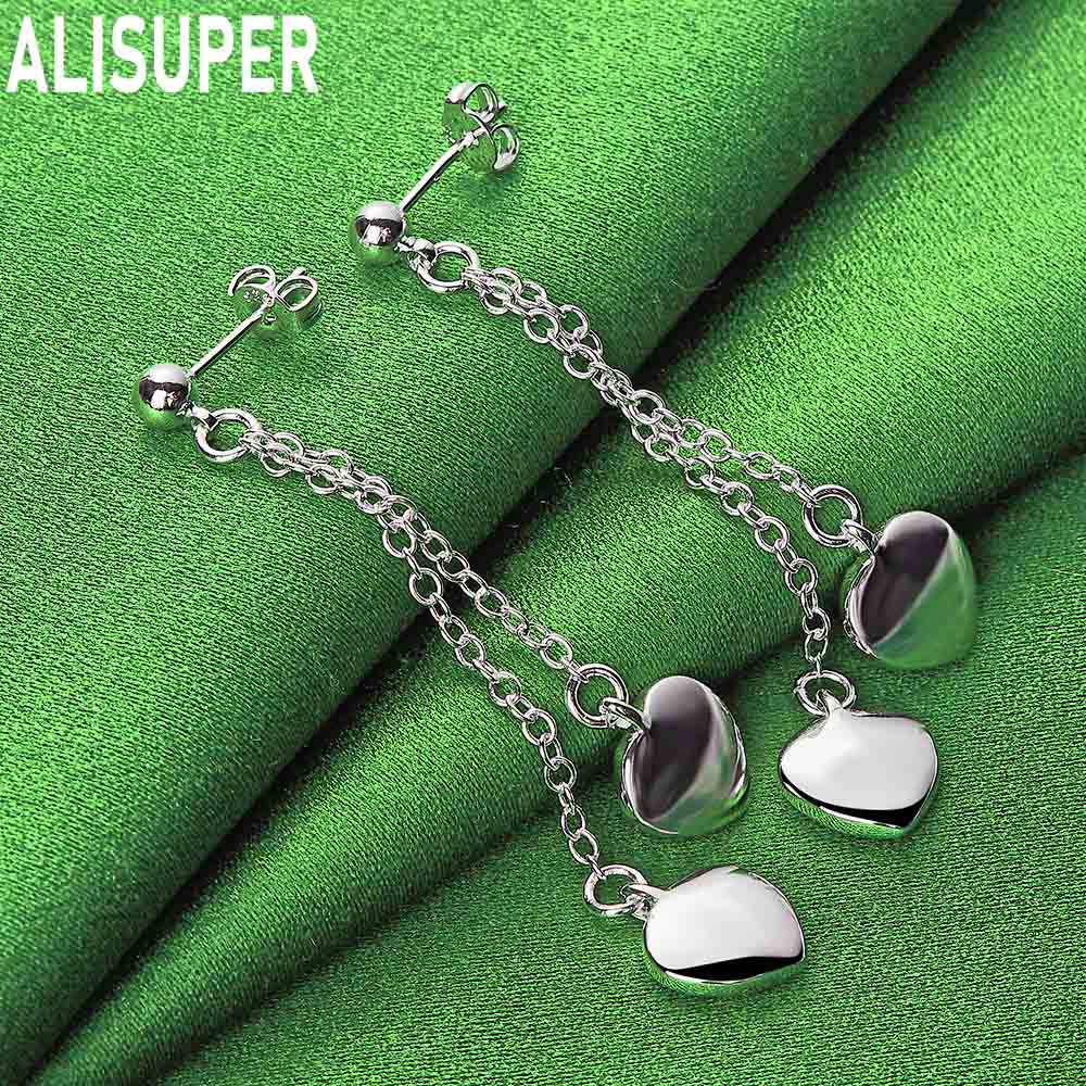 Exquisite 925 Sterling Silver Double Heart Pendant Earrings - Fashionable Gift Jewelry