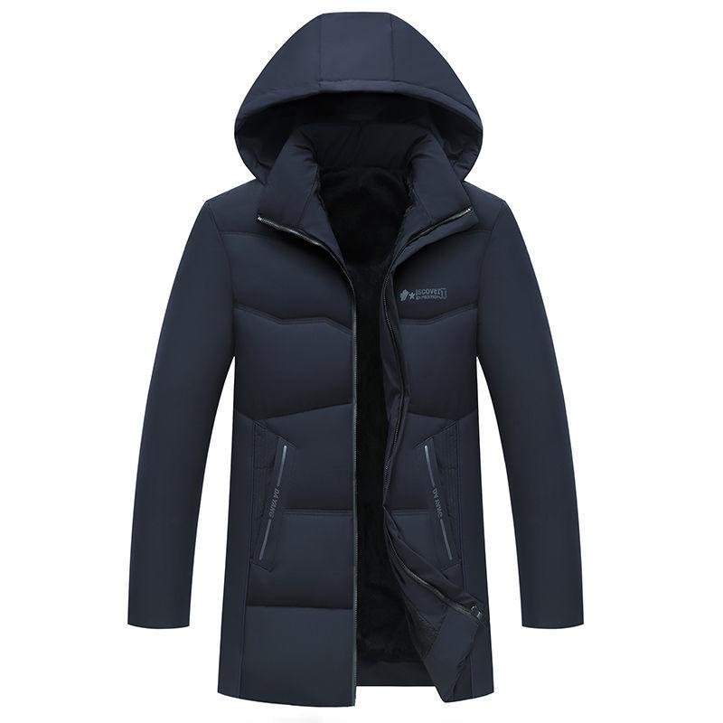 

Одежда на хлопковой подкладке для среднего и пожилого возраста, утолщенная и теплая, съемная шапка средней и длинной длины, куртка с хлопковой подкладкой, мужская куртка, зимняя одежда 5XL 90-100kg темно-синий