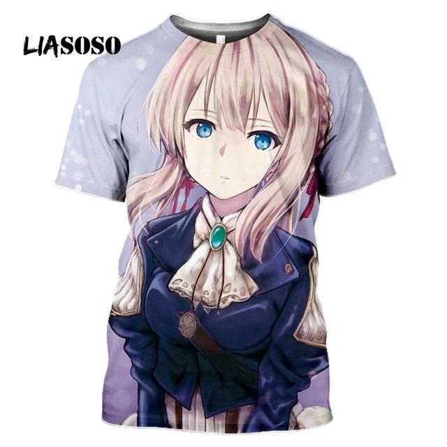 

Фиолетовая футболка Evergarden с 3D принтом Harajuku, летняя футболка в стиле аниме для девочек, мужская рубашка с графикой, женский топ с круглым вырезом, модная уличная одежда M