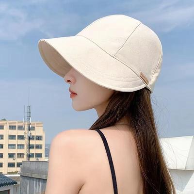 Cappello da pescatore coreano a tesa larga con coulisse, da donna, con protezione solare, tinta unita, JK, da viaggio, da golf, con visiera