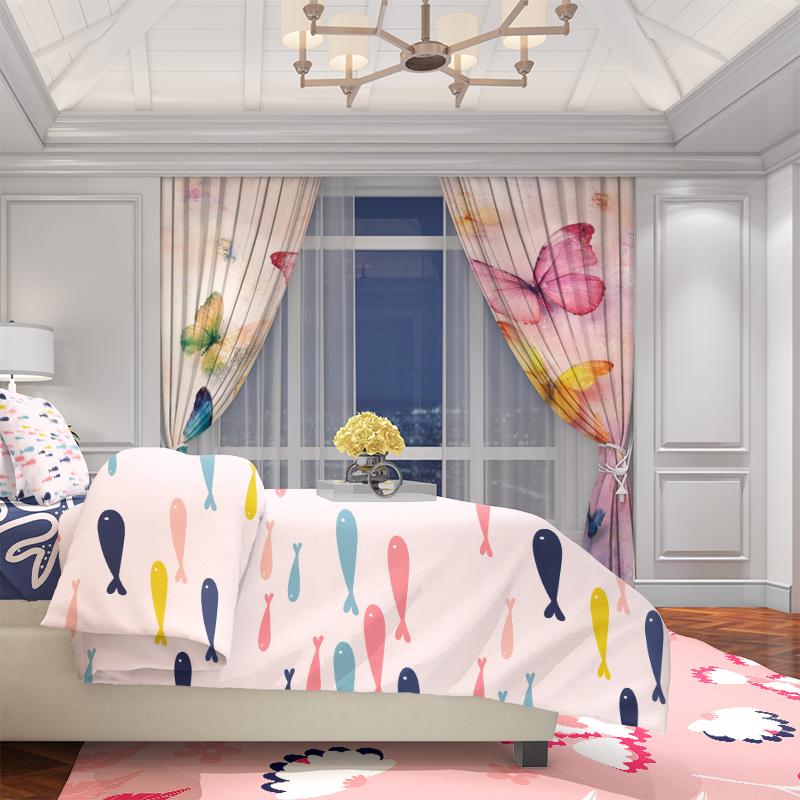 2Pcs- Colorful Butterfly - Printed Curtain -100% Polyester Material, Suitable for Bedroom Curtains and Living Room Decoration.