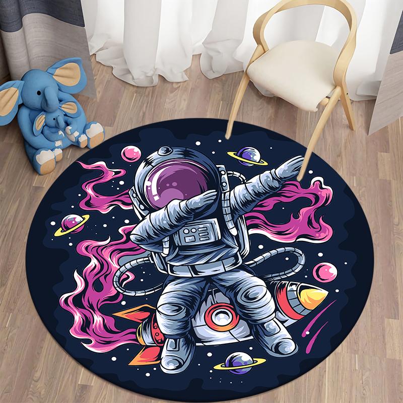 Spaceman Round Rug Cartoon Round Carpet for Living Room Kids Room Astronaut Floor Mat Children Bedroom Soft Kitchen Area Rug