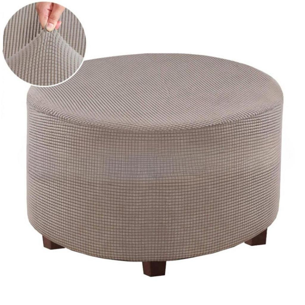 Stretch Ottoman Slipcover Wrinkle Resistant Round Stool Cover for Home Furniture Protection