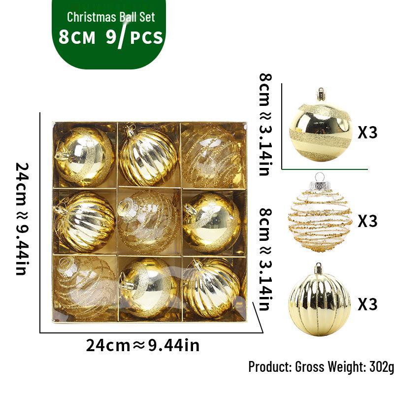 8cm Colorful Painted Christmas Ball Set (9-Piece) - Transparent Tree Decoration Pendants 8cm 9-piece Set