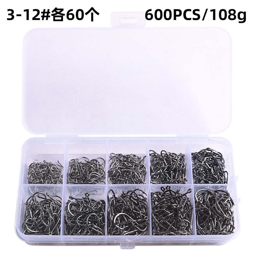 High Quality 1600PCS Premium Fishhooks 10 Sizes Carbon Steel Box With Fishing Hooks W/Portable Plastic Box
