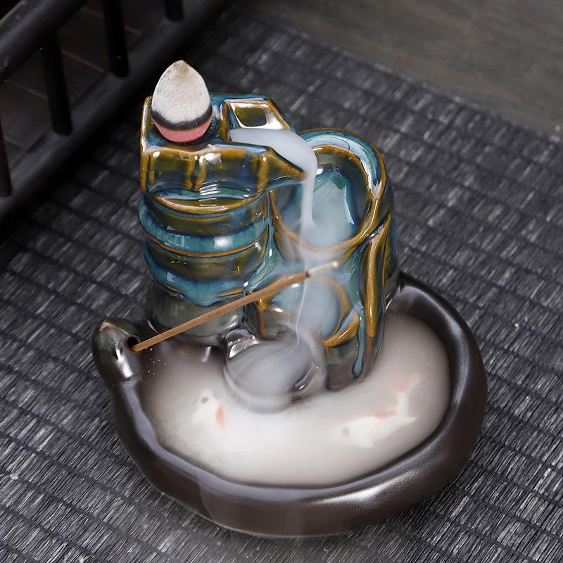 Double Fish Ceramic Backflow Incense Burner - Creative Home Decor Ornament