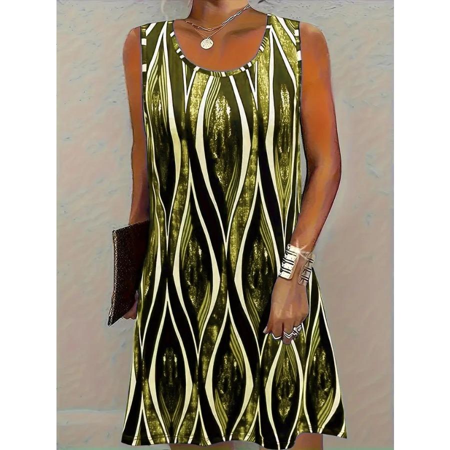 Fashion Striped Pattern Women Mini Dresses Summer Sleeveless 3D Printed Ladies Hawaii Vacation Beach Casual Dress Loose Dress