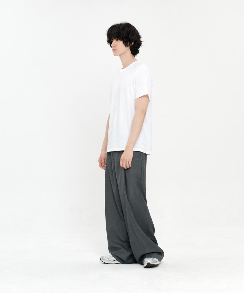 SIGNATURE Single-Pleat Wide Slacks [Gray]