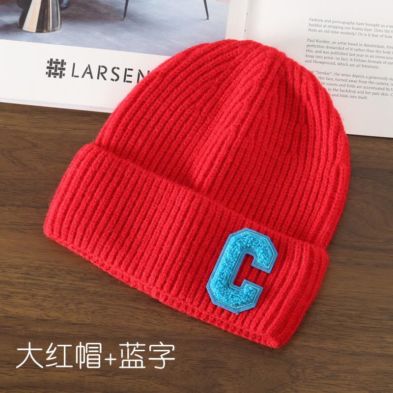 Autumn and Winter Letter Embroidery Big C Student Couple Knitted Hat Outdoor Warm and Cold Wool Hat