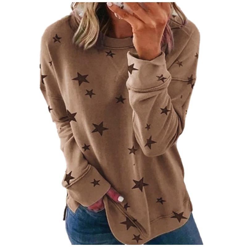 New European American Women's Loose Long-sleeved Star T-shirt Top Casual Versatile Print Pullover Sweatshirt