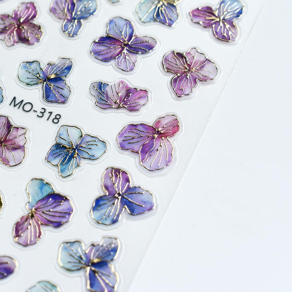 Fragrant Dreamy Purple-Gold Floral Embossed Nail Stickers