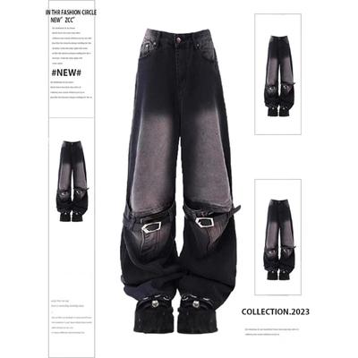 2024 Women Vintage Black Gothic Jeans Y2k Wide Leg Denim Pants 2000s Punk Baggy High Waist Jeans Korean 90s Oversize Trousers