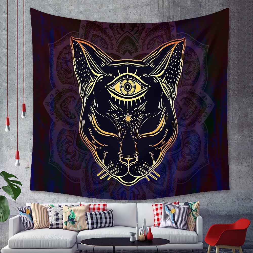Decor casă tapiserie pisică neagră lună goth tatuaj artă halloween agățat de perete dormitor living cămin țesătură 230x180cm tapiserie