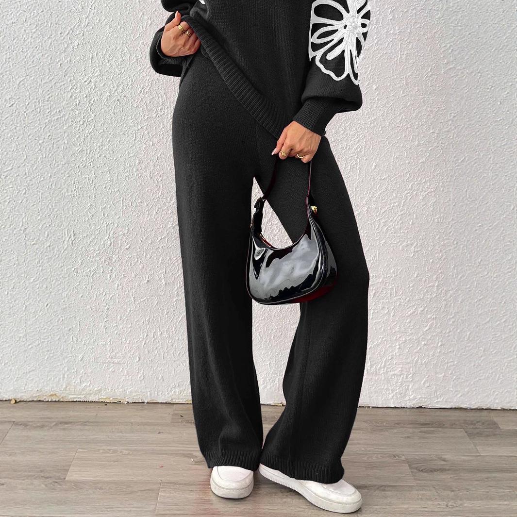 

Casual Long Pants, Wide-leg Pants, High-waisted Straight-leg Pants, Autumn and Winter Woolen Pants for Women S чорний