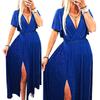 Long Dress With A Slot For A Wedding Or Party, Shiny Cornflower Blue 4Xl