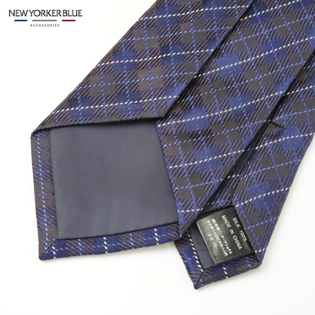 [New Yorker Blue] New Yorker Blue Windowpane Check Pattern Tie NB921084 Brown Free Size Business Suit Style Gift