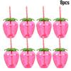 8Pcs Plastic Pineapple Cups with Straw Strawberry Drinking Cup Hawaiian Luau Party Decor Tropical Summer Beach Birthday Supplies