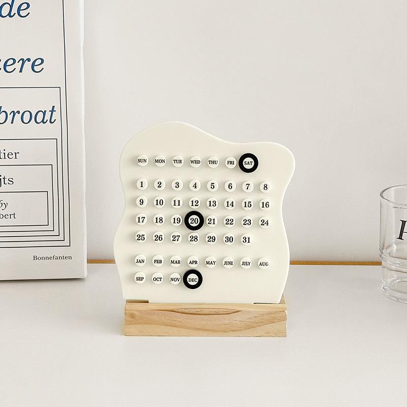 Wooden DIY Cloud Ring Calendar Cute Adjustable Week Month Date Display Wooden Base Round Rings Home Office Desk Decoration