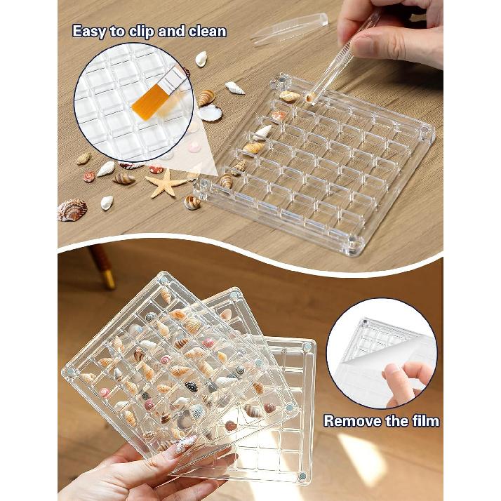 Seashell Display Box – 36 Grid Clear Acrylic Shell Holder & Organizer Case with Magnetic Lid for Sea Shell Collection, Crystals & Mini Collectibles