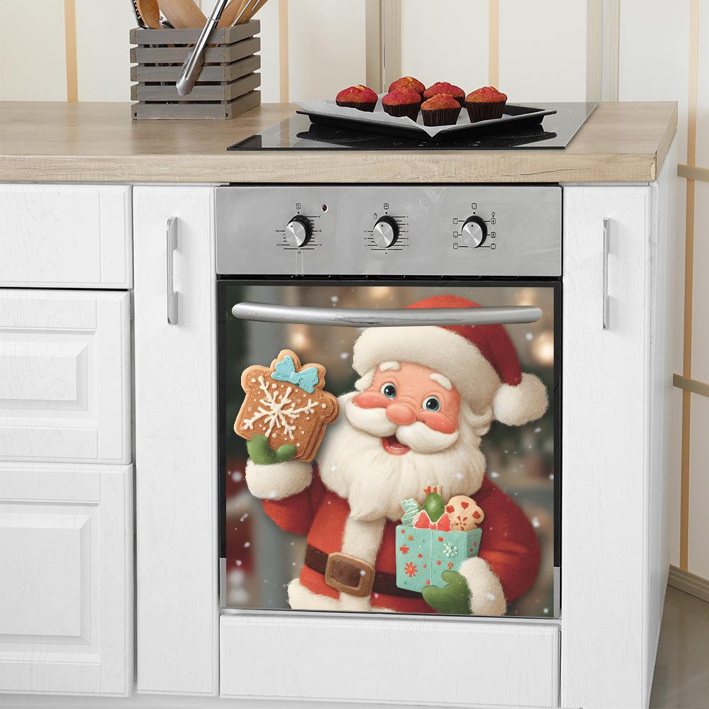 Creative Santa Claus and Gift Kitchen Restaurant Dishwasher Festive Atmosphere Decorative Stickers