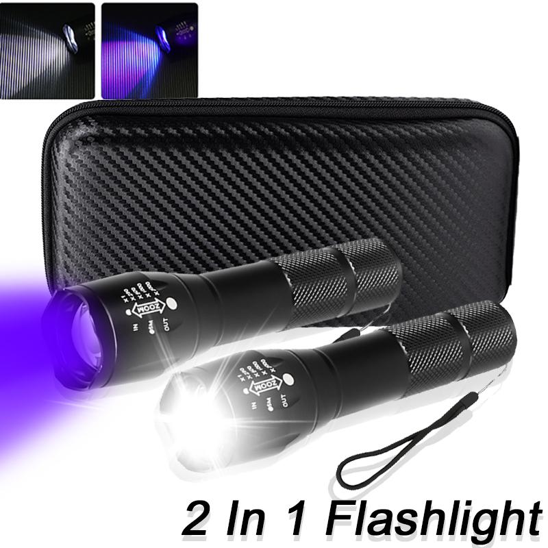 2-in-1 Type C Rechargeable UV Flashlight Torch Light 395nm Black Light Portable Ultraviolet Light Pets Blacklight UV Flashlights