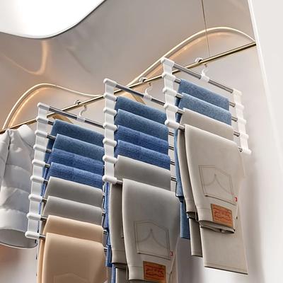 Platzsparender, faltbarer Hosenbügel, mehrschichtiger Jeans-Organizer aus Kunststoff, Edelstahlstangen für enge Hosen und Freizeitkleidung