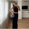 Women's Skirt Sets Sexy Crop Top&Bag Hip Skirt Metal Flower Decoration Lady 2 Piece Set Slim Hollow Out Tops High Waist Maxi Skirts New Fashion Summer