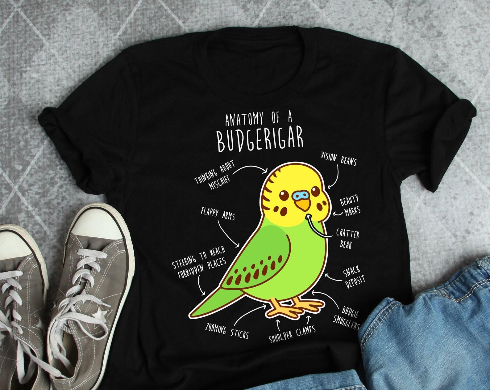 Budgie Shirt, , , Funny Parakeet Lover Gift, Cute Bird T-shirt, Budgerigar Tshirt, Pet Parrot Tee, Top, Green Budgie, Bird Anatomy 160