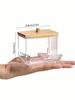 1 Pc Qtip Holder With Bamboo Lid, Clear Small Swab Dispenser, Ear Stick Swabs Holder