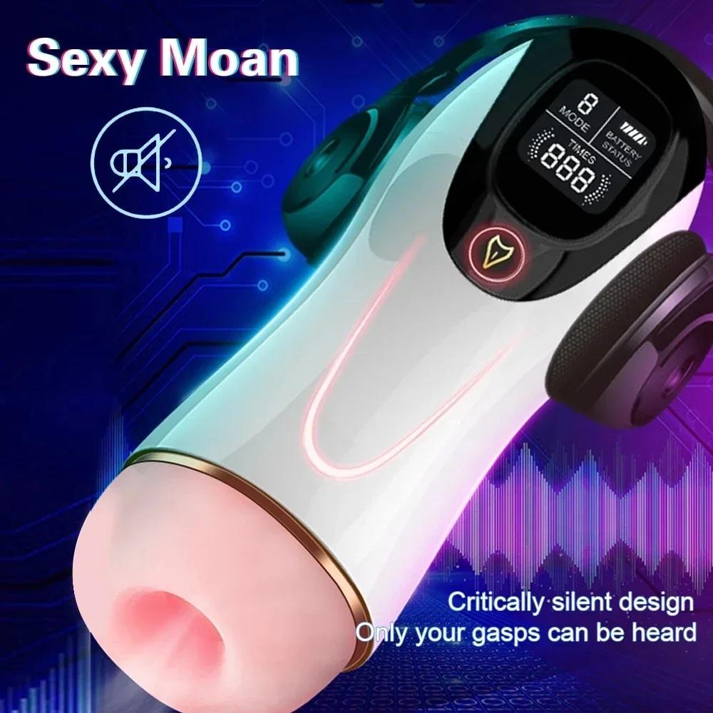 Adult Products Men's Automatic Airplane Cup Sucking Telescopic Intelligent Sound Heating Simulation Channel Sex Masturbation