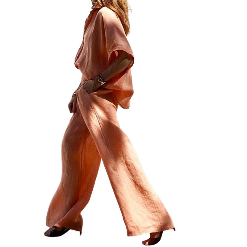 Damen Mode Locker Baumwolle Leinen Revers Zweiteiliges Set - Frühjahr/Sommer 2024 Kollektion
