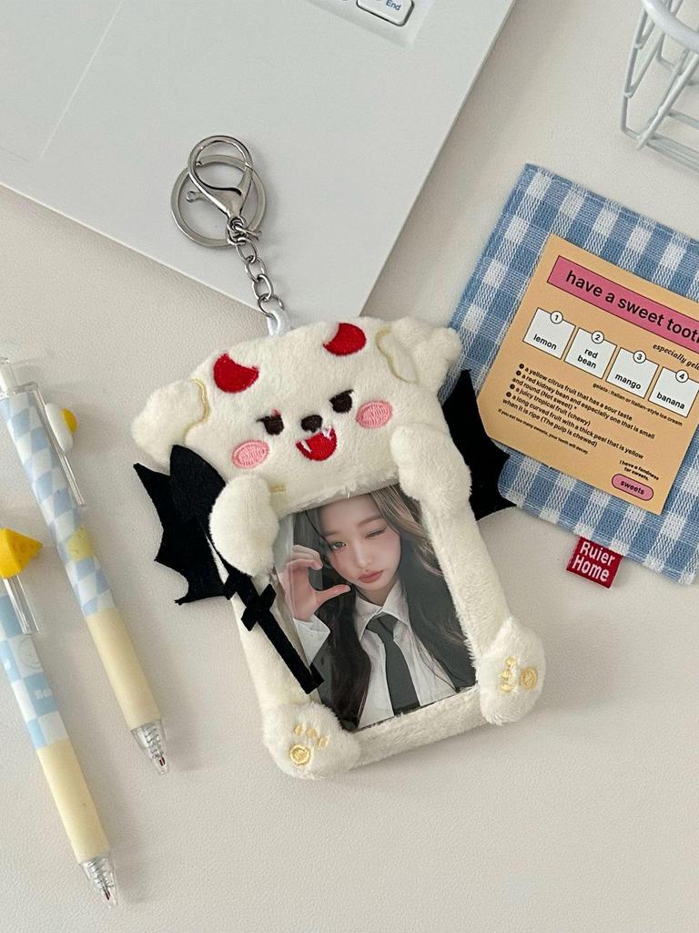 Angel & Devil Plush Card Holder: Korean Style Polaroid & Idol Photo Display Pendant for Couples