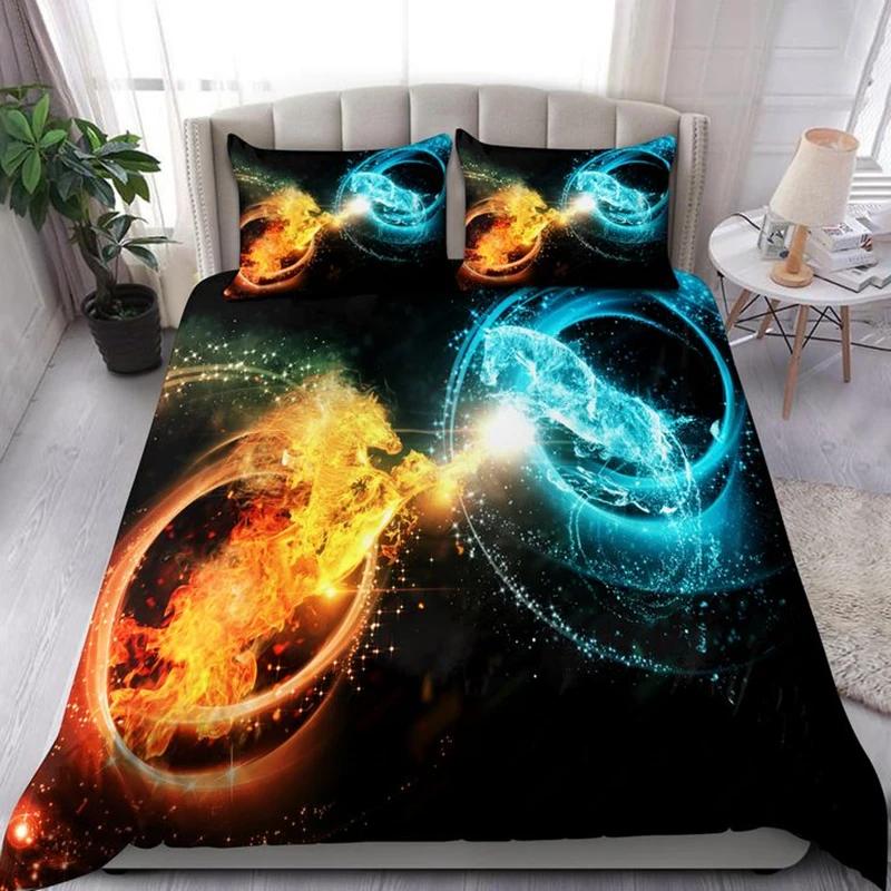 Ice And Fire Riding Horse Duvet Cover Set King SizeFlame Horsing Bedding SetWestern Cowboy Exotic Farmhouse Comforter Cover