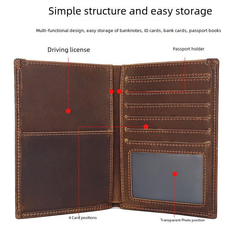 Jiameida Vintage Crazy Horse Leather Passport Wallet & Card Holder