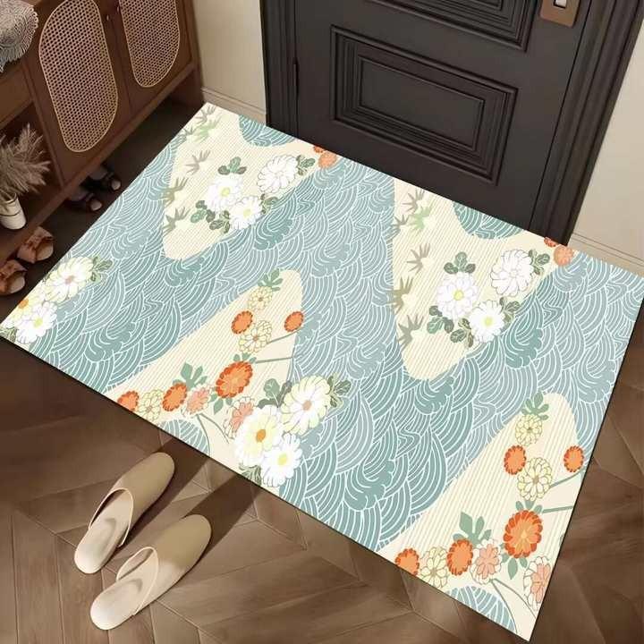 Plant Flower Crystal Velvet Mat Bathroom Absorbent Non-slip Mat Toilet Dirty Mat Entry Door Mat