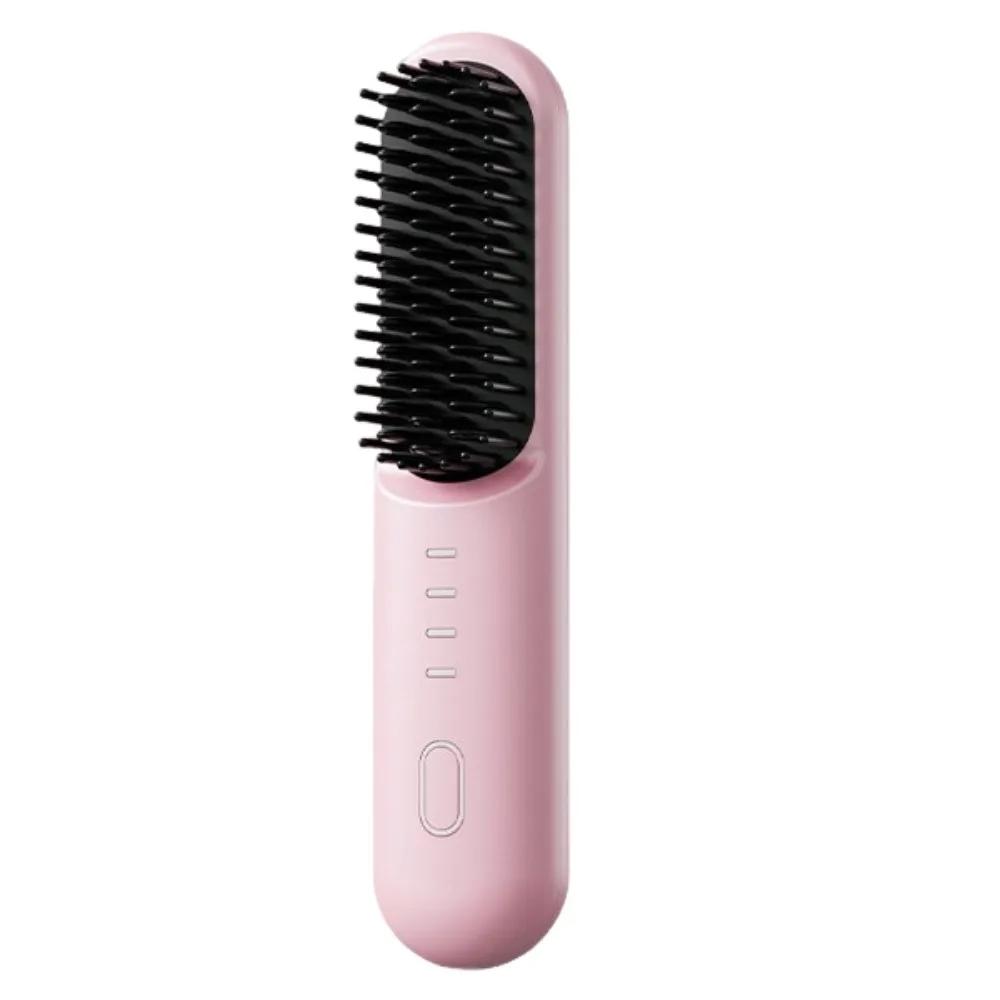 Cordless Hair Straightener Brush 4 Temp Settings Ceramic Coating Hair Straightener Comb Fast Heating Rechargeable Hot Comb Women розовый