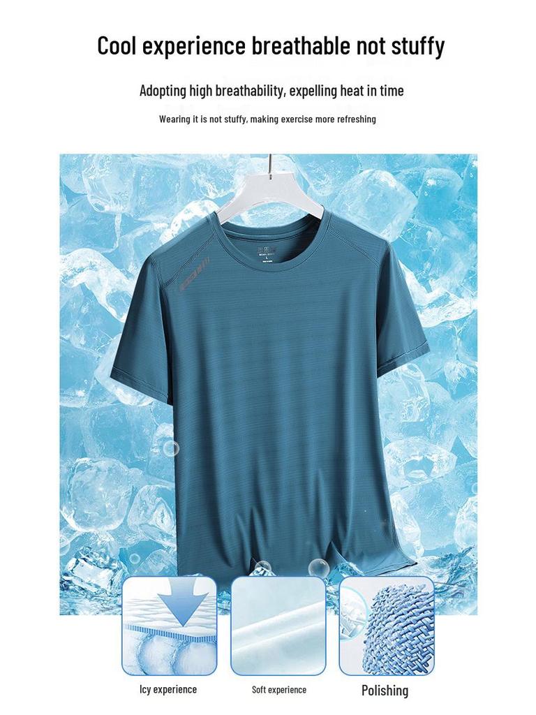 Unisex Summer Quick-Dry Ice Silk Sports T-Shirt - Breathable, Casual, Round Neck, Short Sleeve.