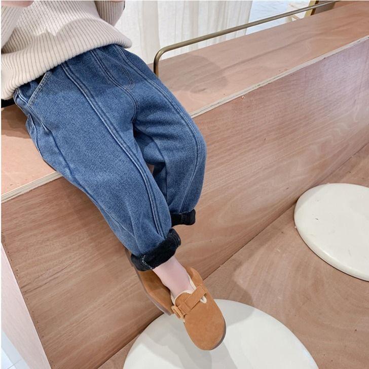 Children's Winter Padded Warm Jeans In Small Children In The Middle Waist Cotton Pants