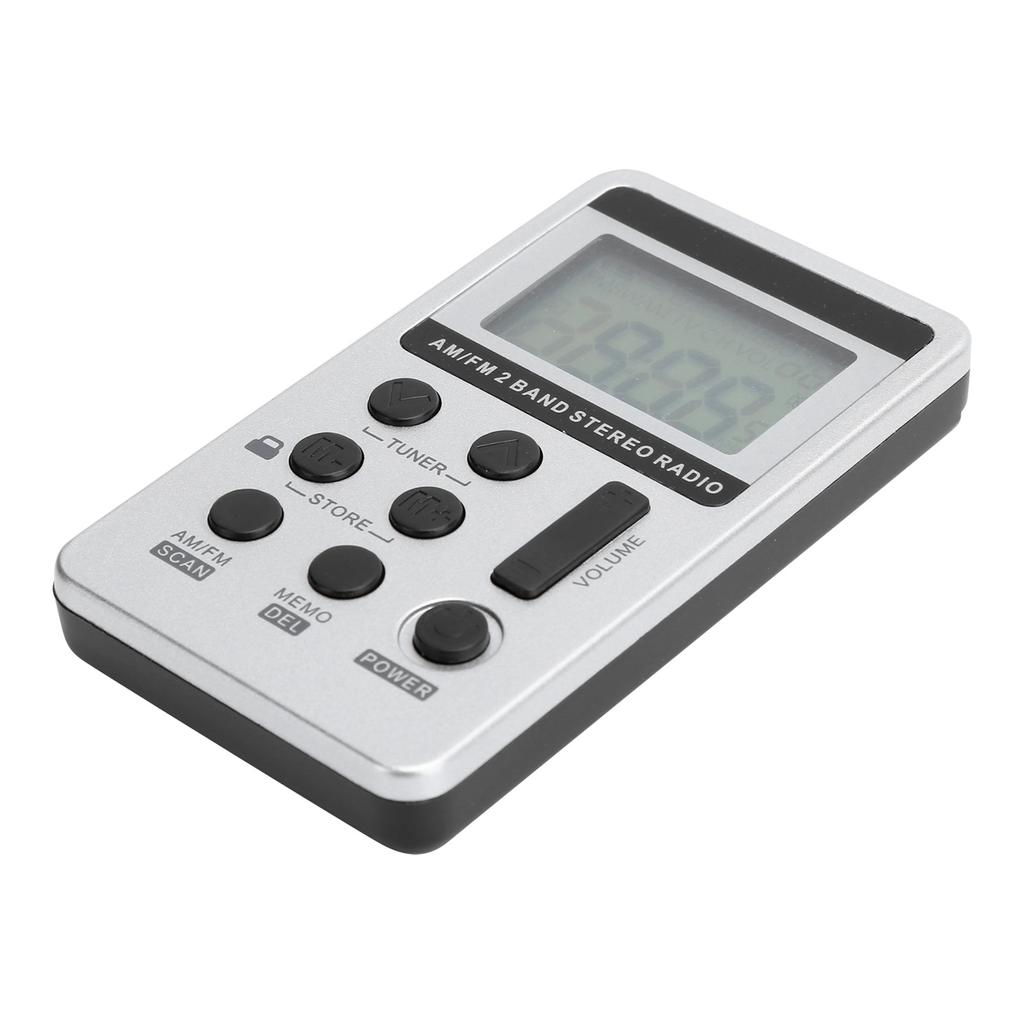 QQT103 Profesionální rádio Mini Přenosný FM AM Stereo Přijímač LCD Displej se Sluchátkem Stříbrný