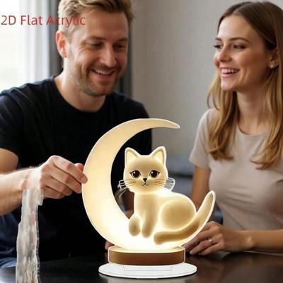 Charming Cat Acrylic Desktop Ornament 1pcs 2D Flat Cat Home Office Decoration No Power Supply Required