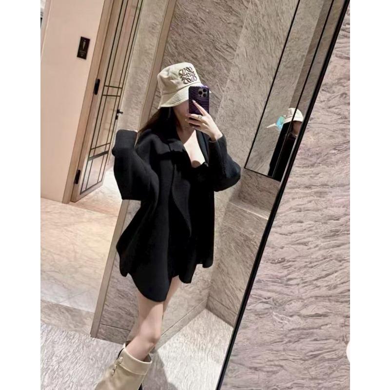 

Модный темпераментный вязаный кардиган с большим отложным воротником, женский, новый, осенне-зимний, средней длины, свободный свитер-жакет для женщин average size